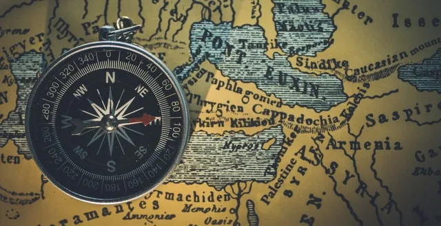 A map with a compass